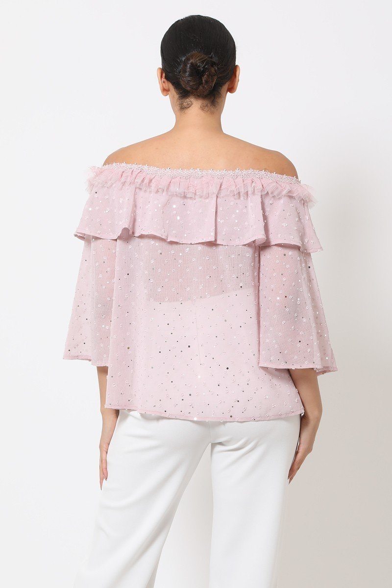 Polka Dot Sheer Off Shoulder Top — Style 1