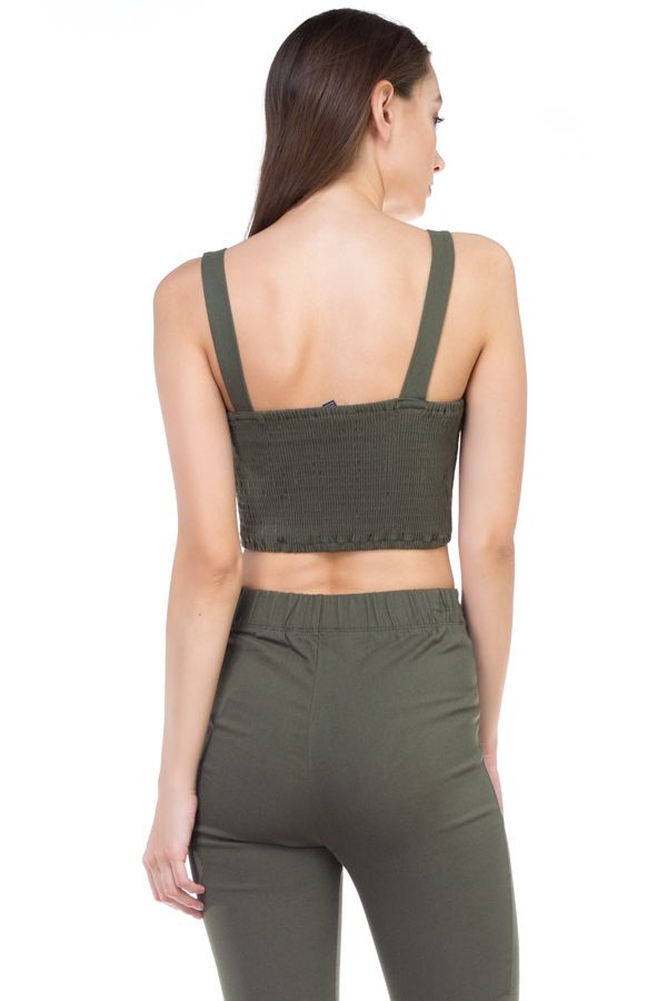 Sweetheart Button Down Crop Top — Olive