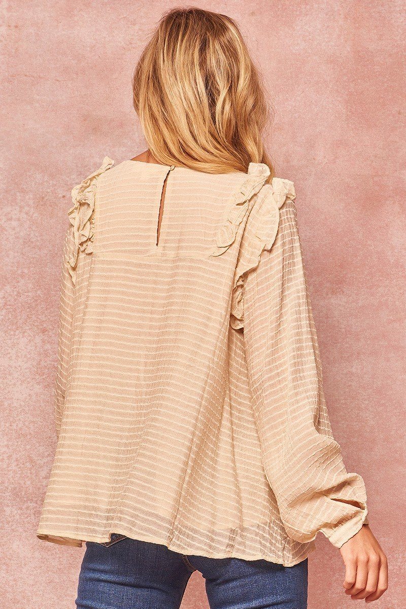 A Semi-sheer Striped Woven Top — Cream