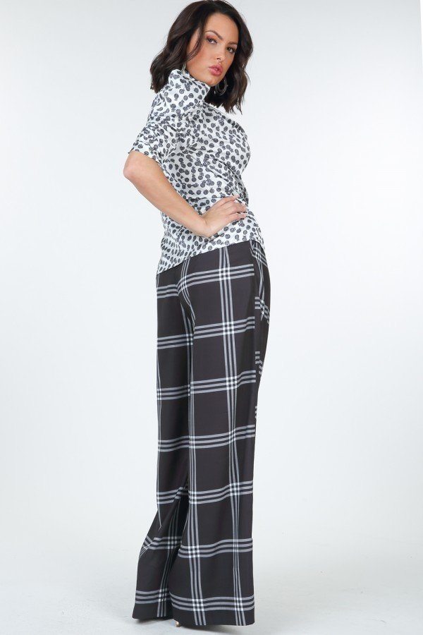 High Waist Plaid Print Wide Leg Pants — Style 2