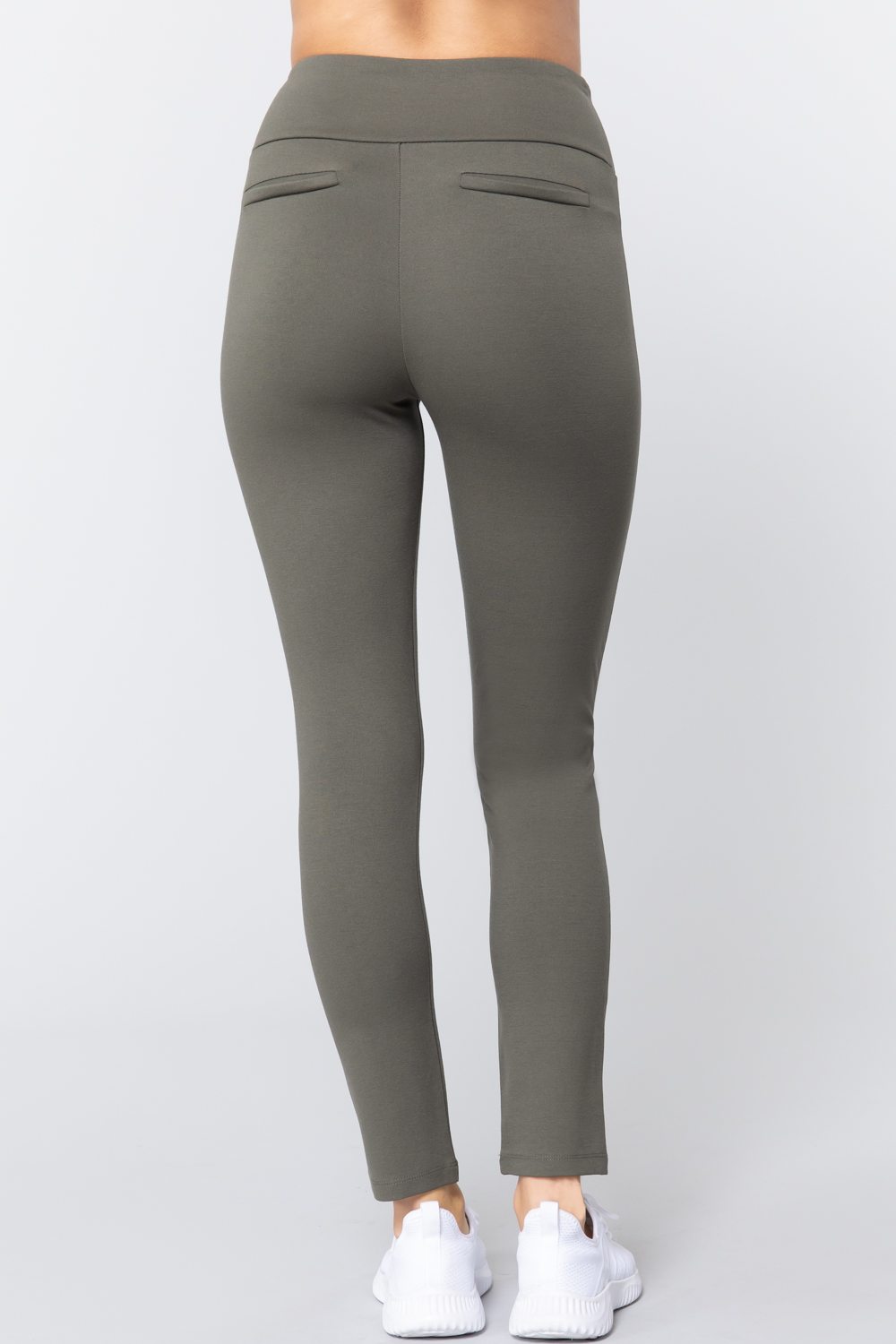 Waist Band Long Ponte Pants — New Olive