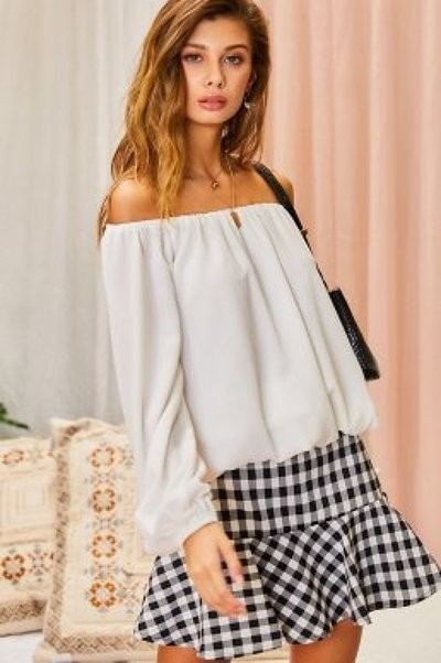 Off Shoulder Long Bubble Sleeve Solid Top — Style 2