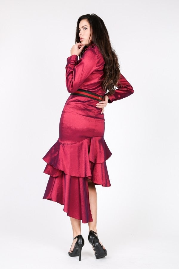 Asymmetrical Ruffle Bottom Satin Skirt — Style 2