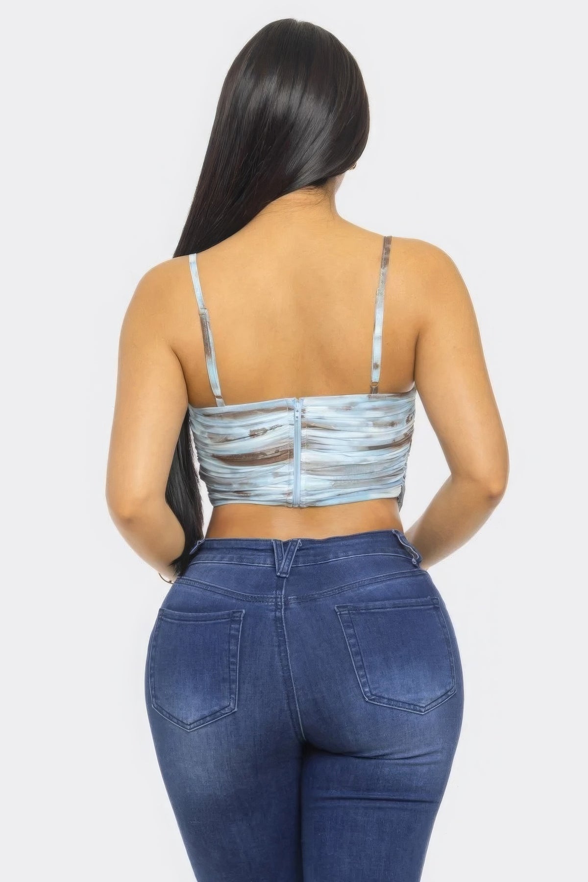 Mesh Print Top — Blue Multi