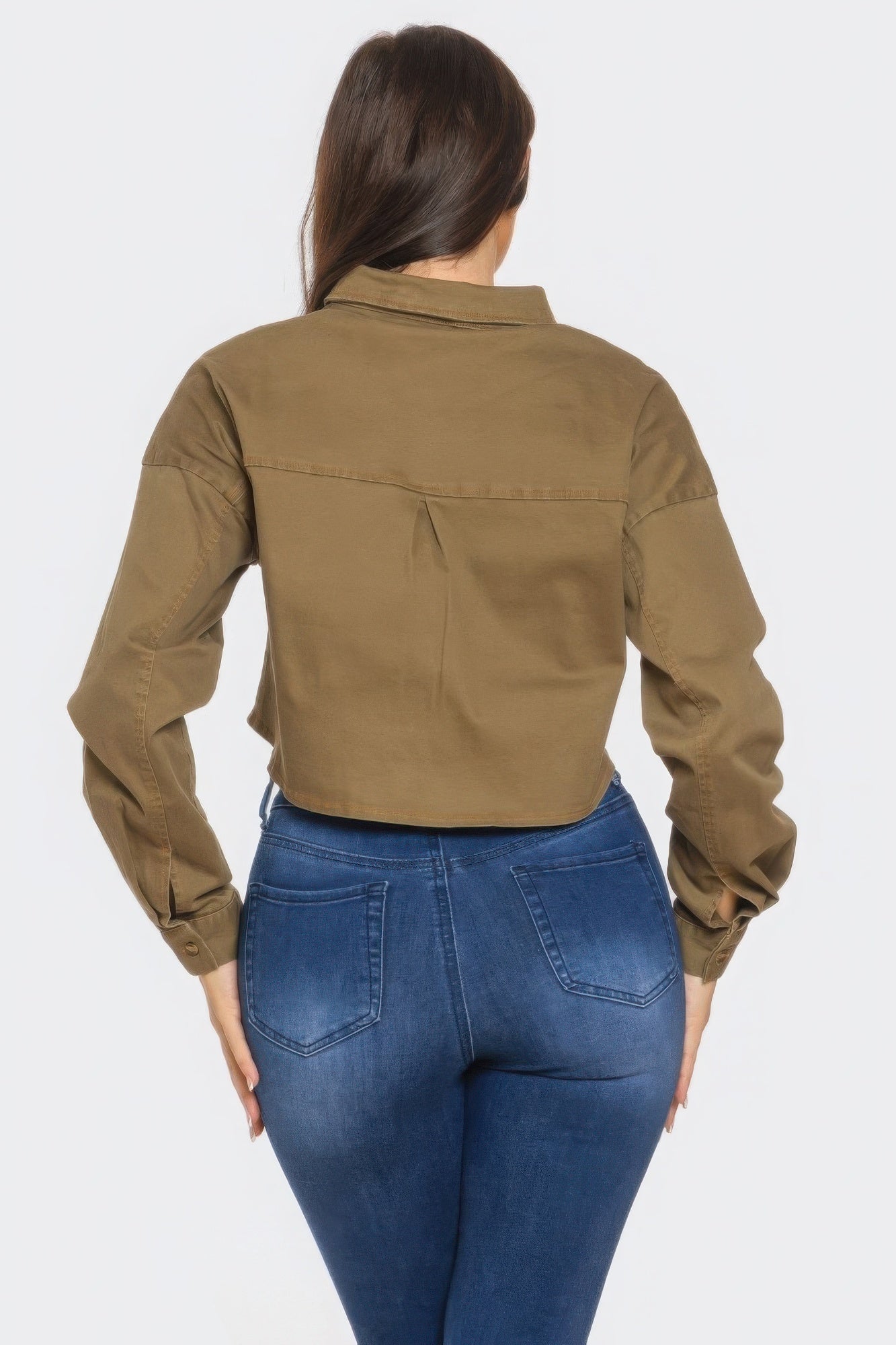 Bling Denim Button Down Shirt — Olive