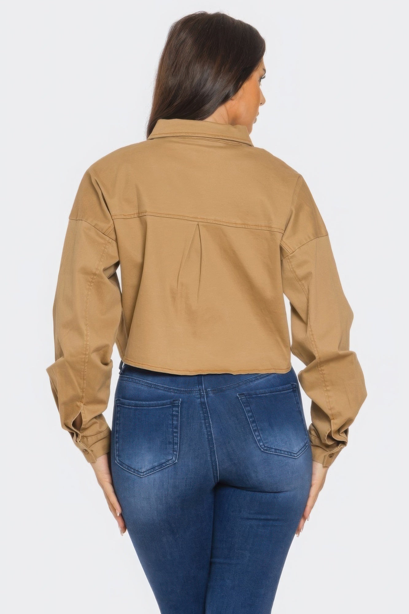 Bling Denim Button Down Shirt — Taupe