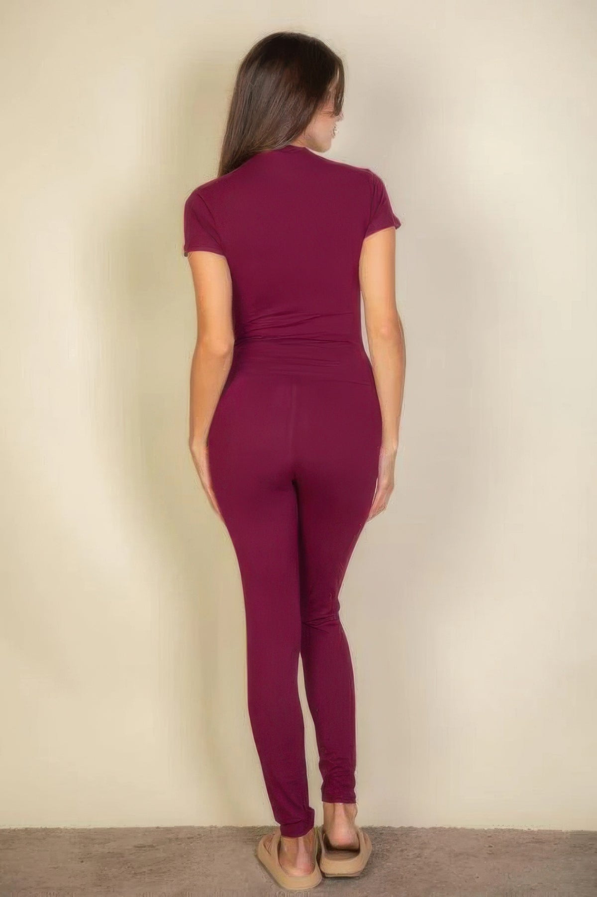 Basic Solid Leggings — Burgundy