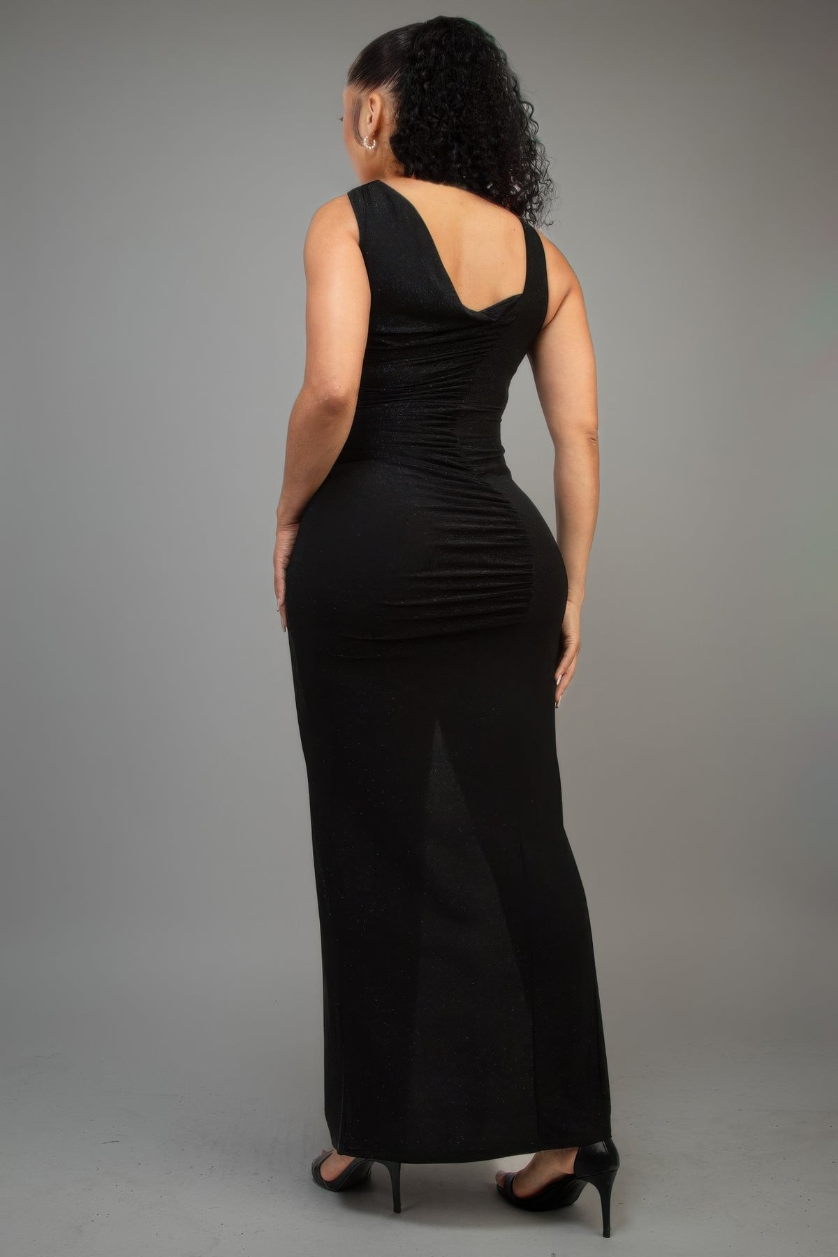 Glitter Slitted Dress — Black