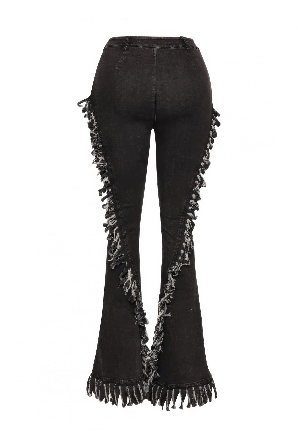 Distressed Fringe Denim Flared Pant — Grey