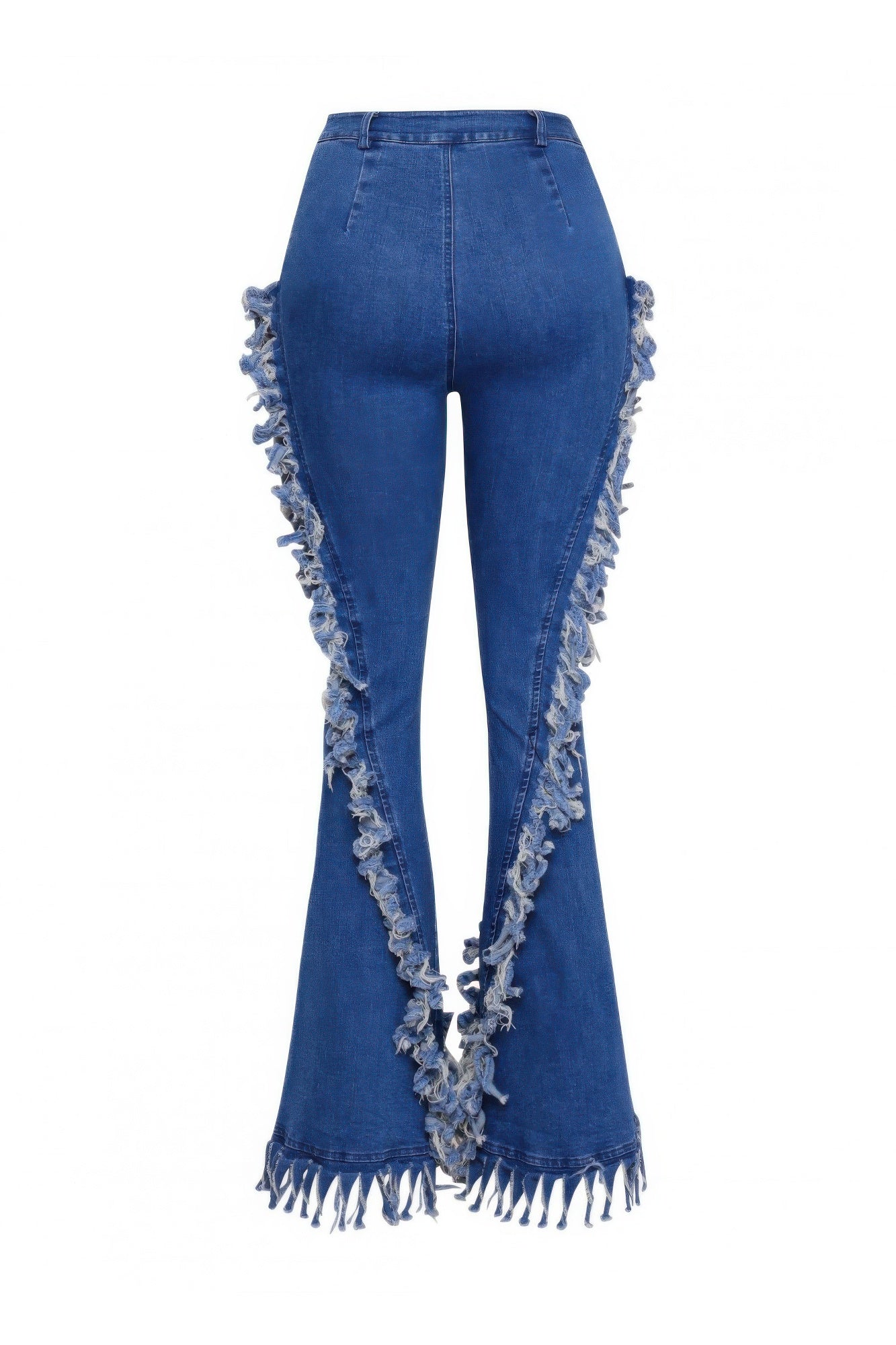 Distressed Fringe Denim Flared Pant — Light blue