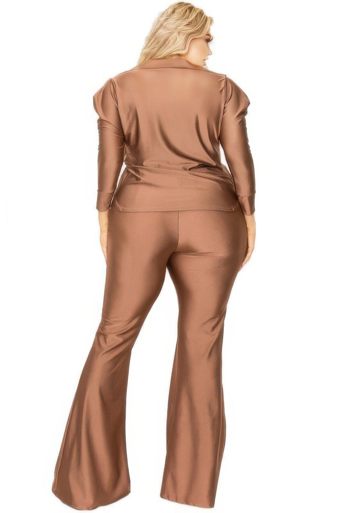Plus Satin 3/4 Sleeve Wide Leg 2 Piece Set — Style 1