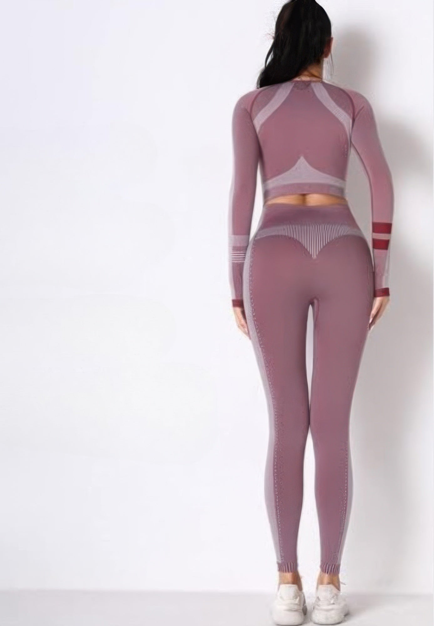 Seamless Long Sleeve Solid Yoga Set — Berry