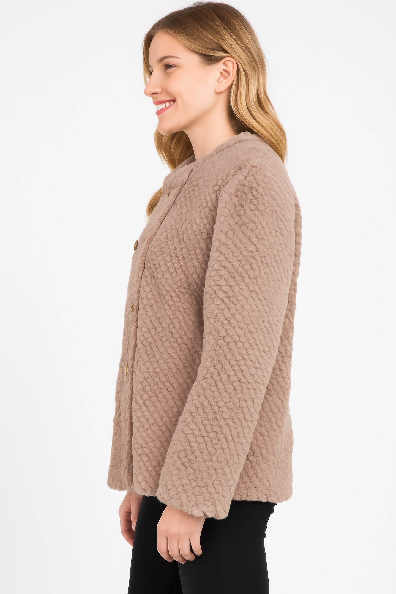 Textured Double-breasted Faux Shearling Jacket