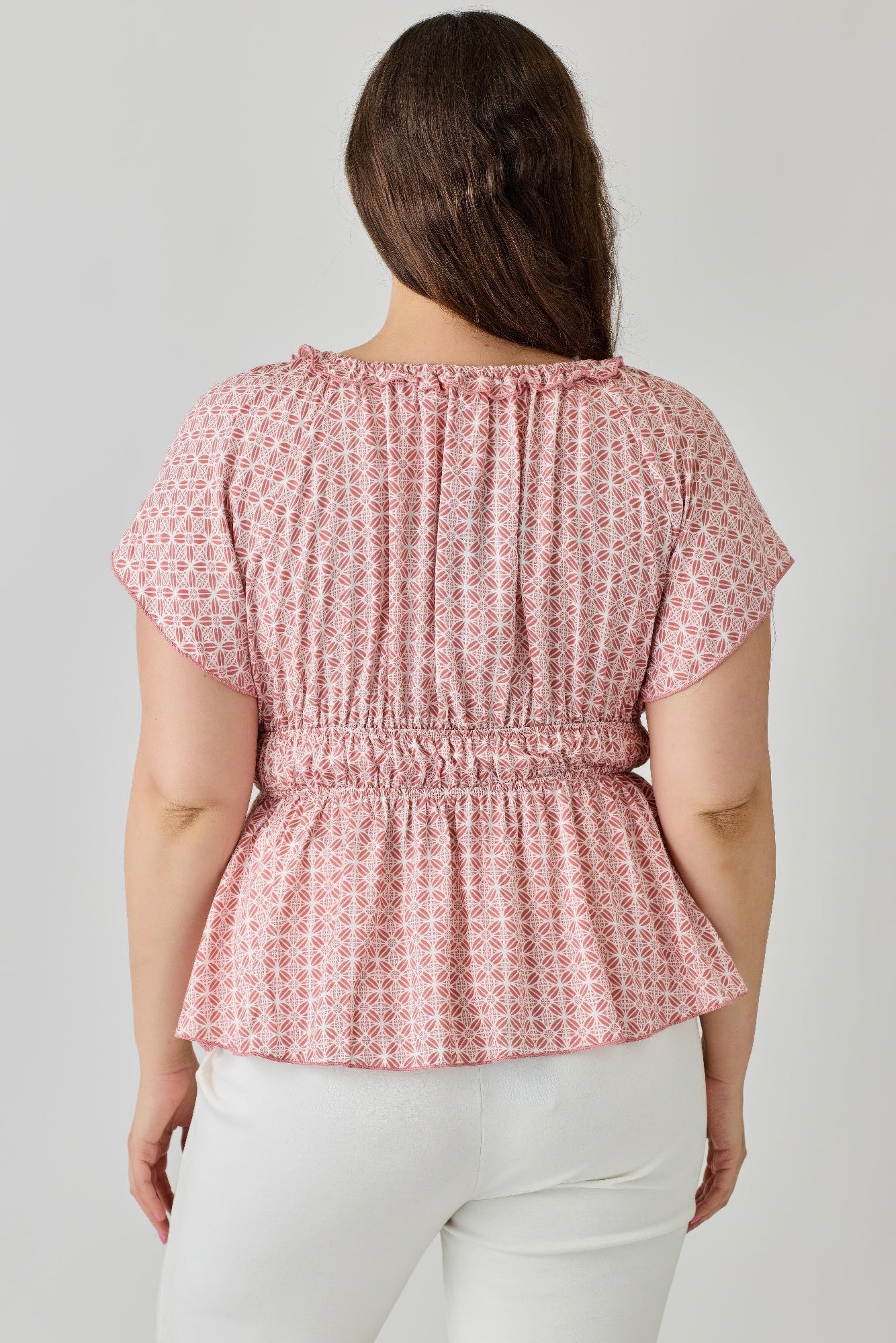 Plus Size Geometric Challis Print Top