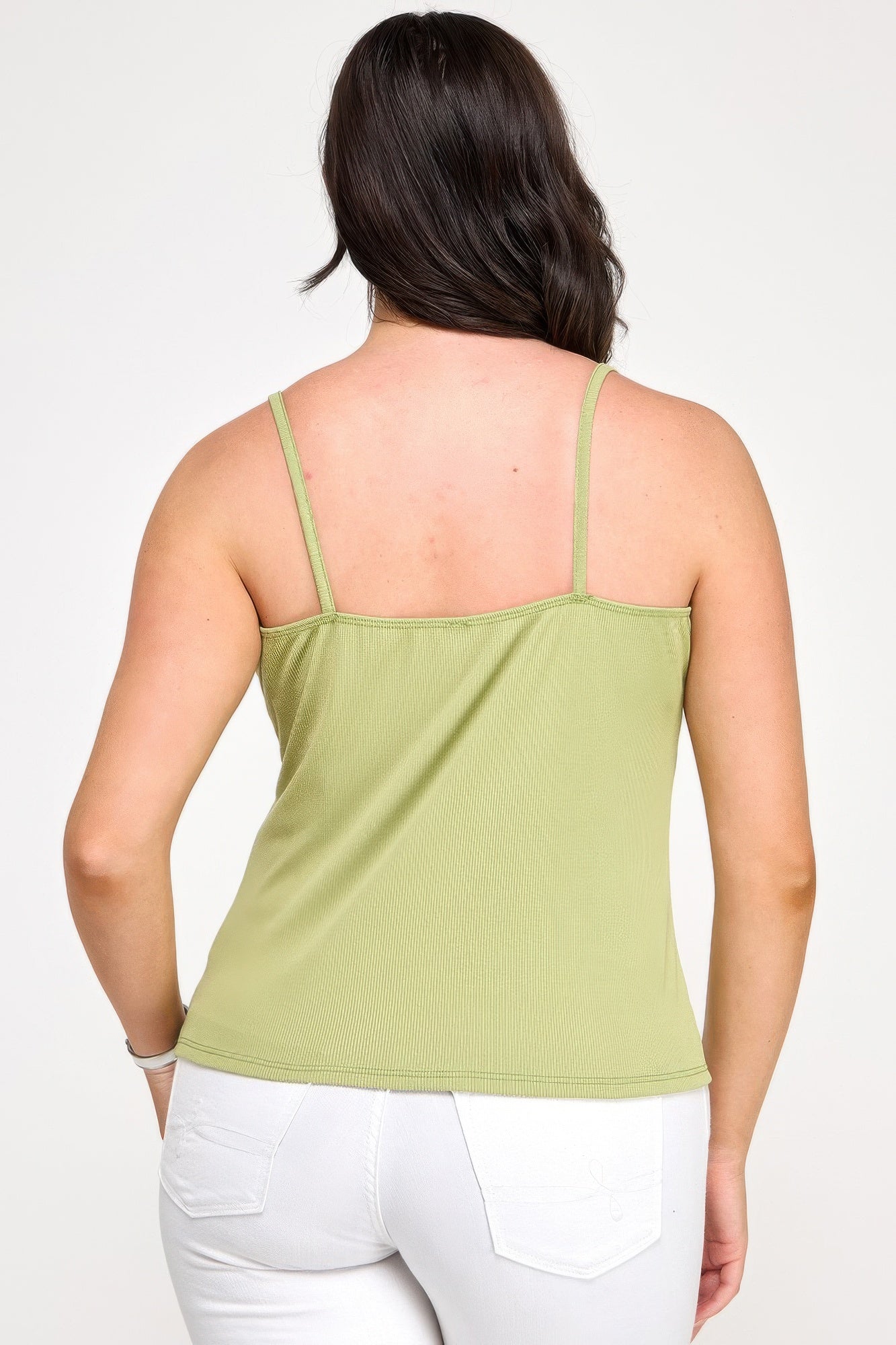 Plus Size Ribbed Knit Camisole With Lace Trim — Sage