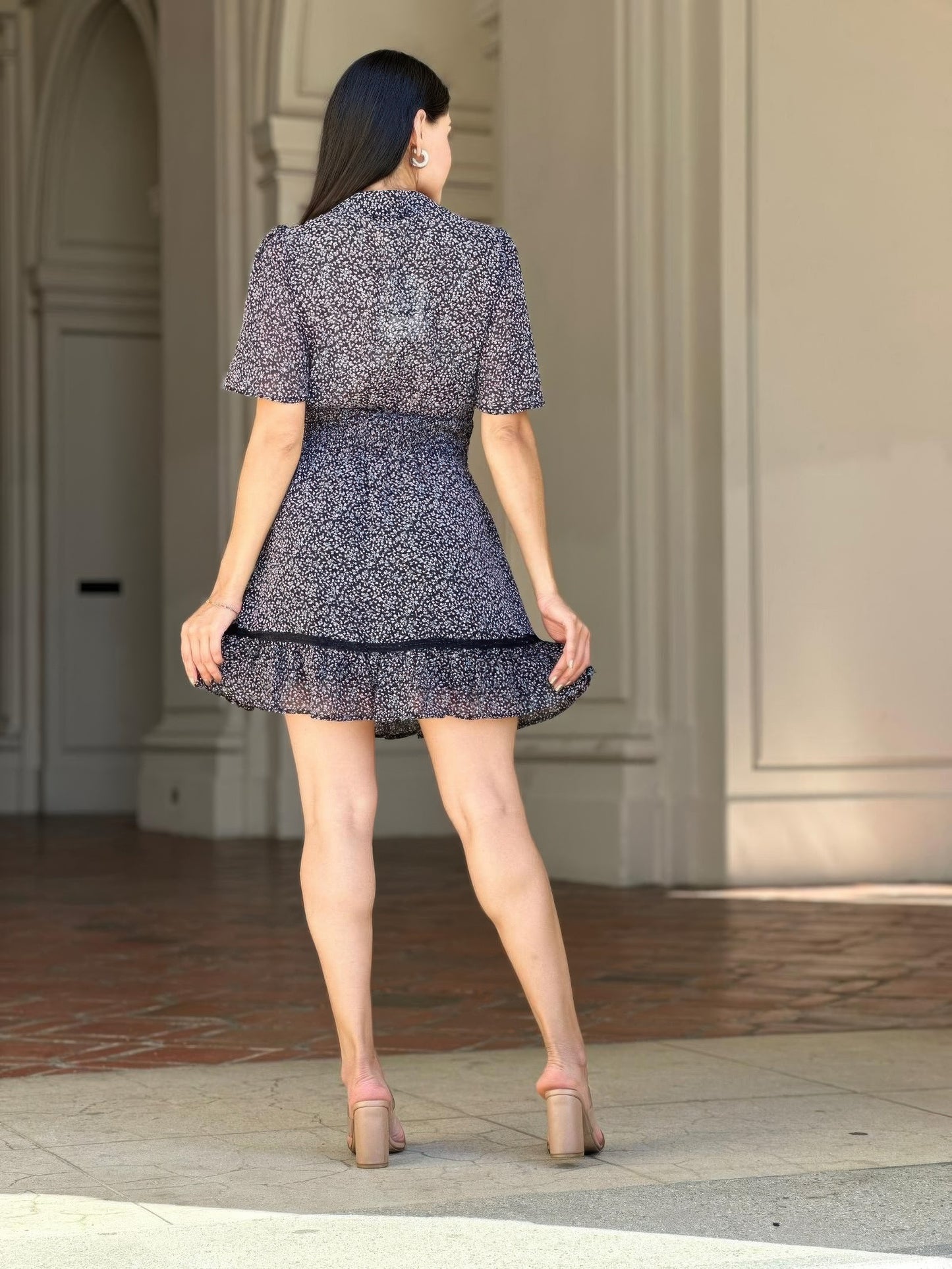 Floral Print Saffy Lace Smocking Waist Mini Dress