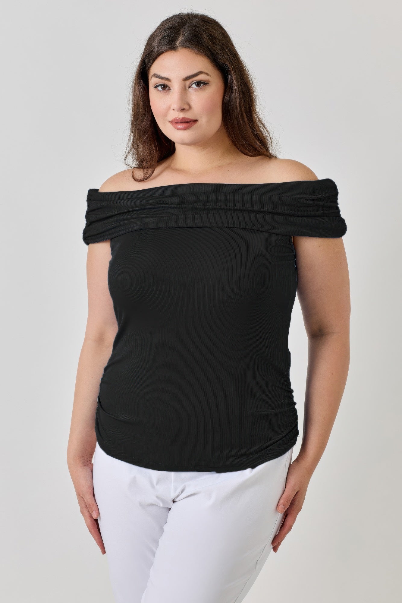 Plus Size Ots 2x1 Knit Rib Top — Black