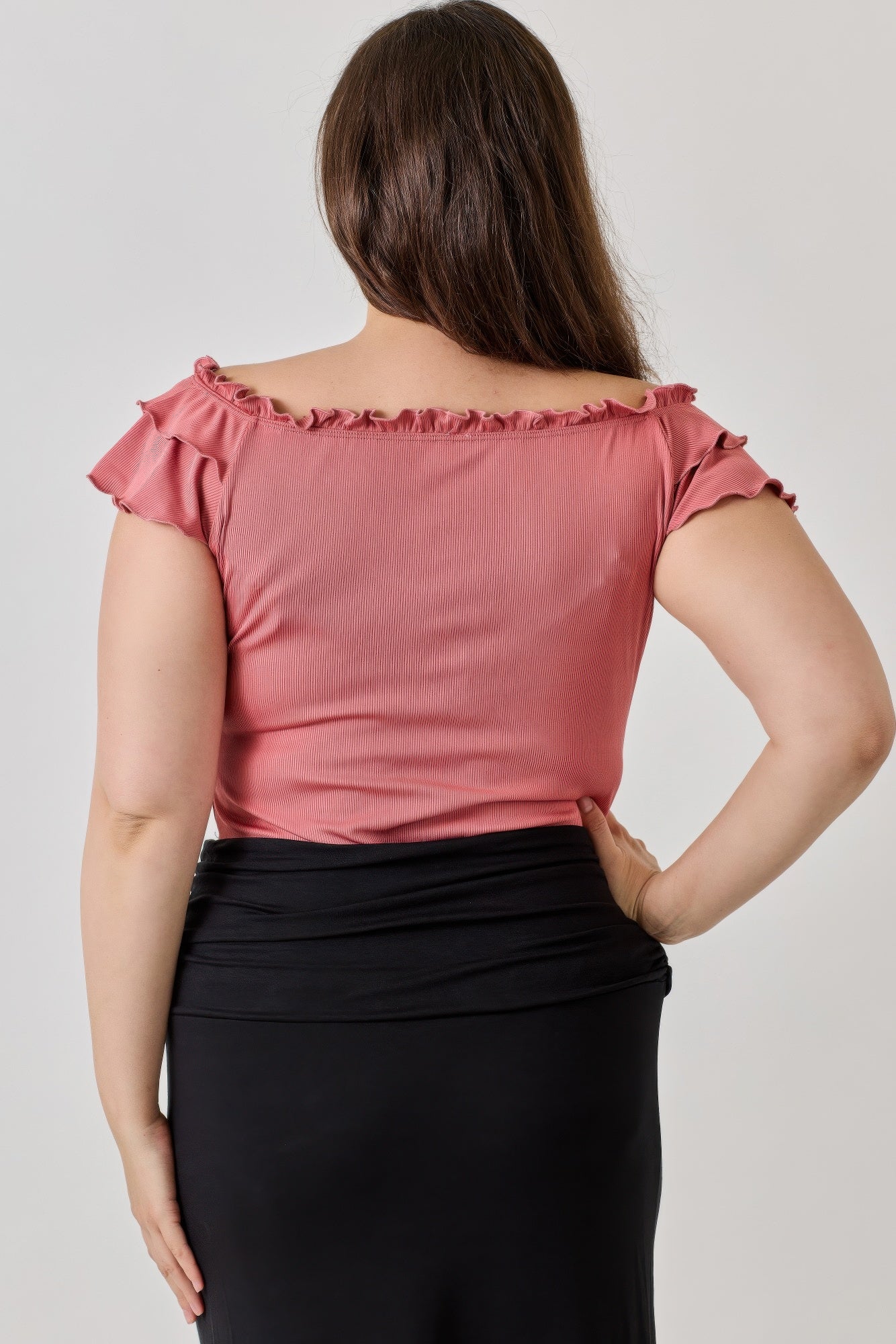 Plus Size Knit Rib Double Ruffle Top — Ginger