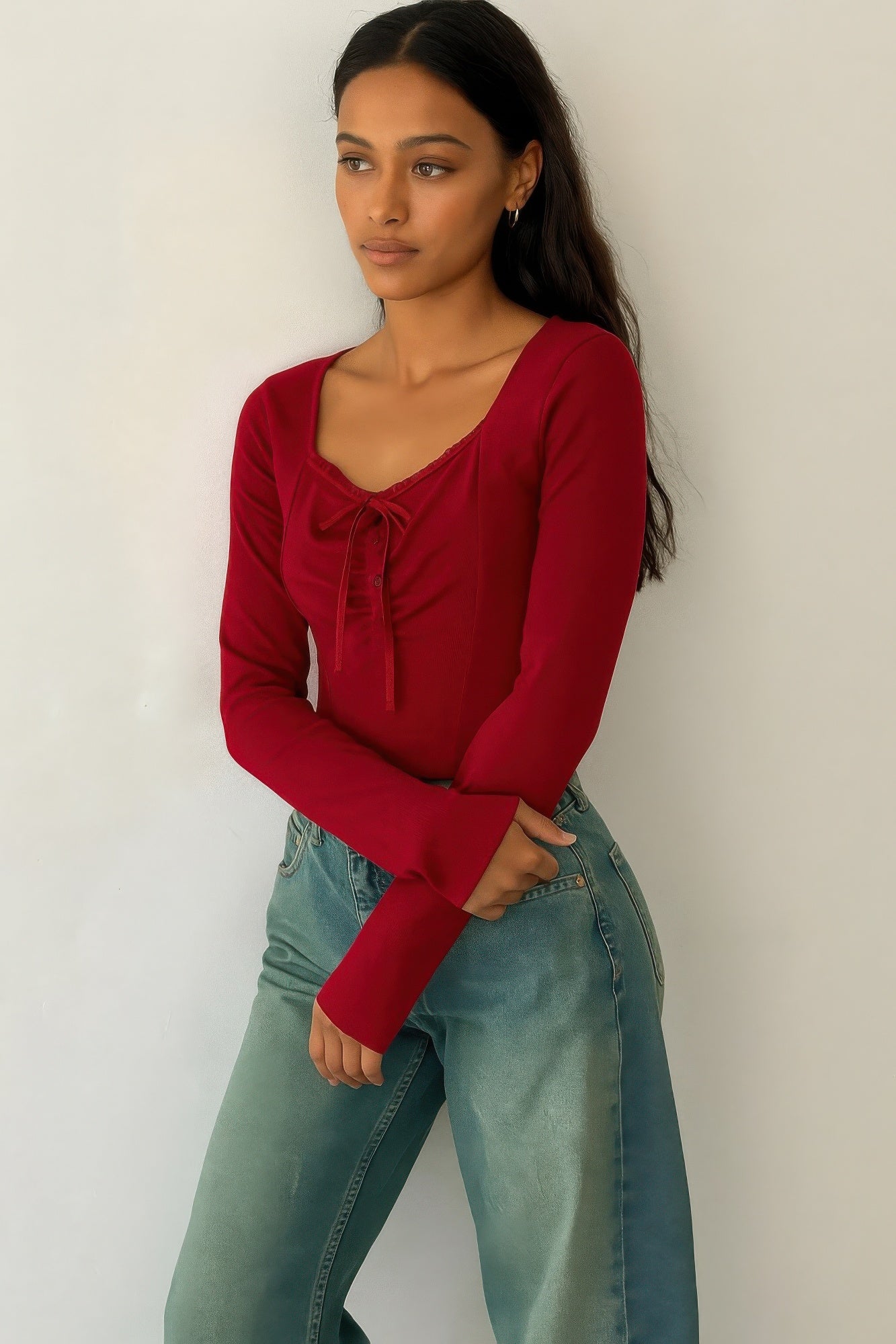 Long Sleeve Scrunch Bow Top — Style 1