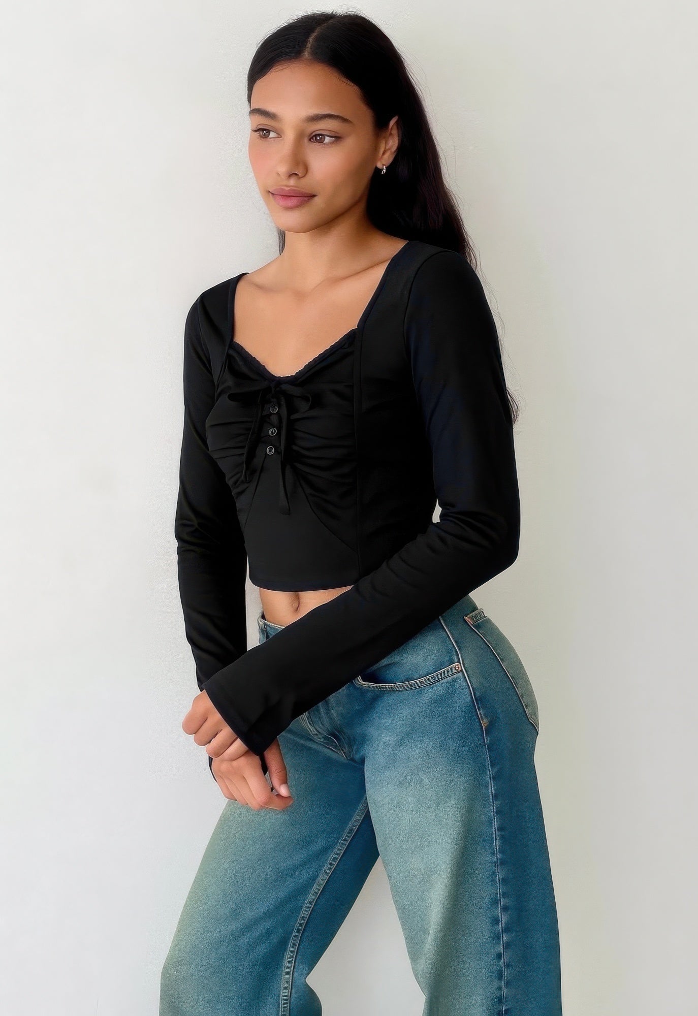 Long Sleeve Scrunch Bow Top — Style 2