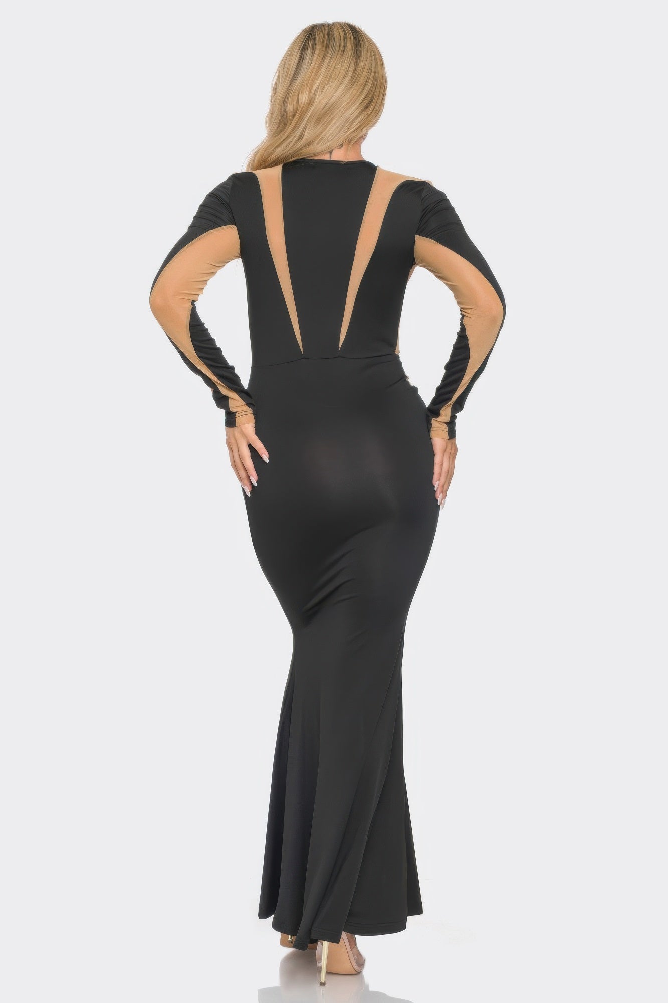 Mesh Cut Out Detail Maxi Dress — Black