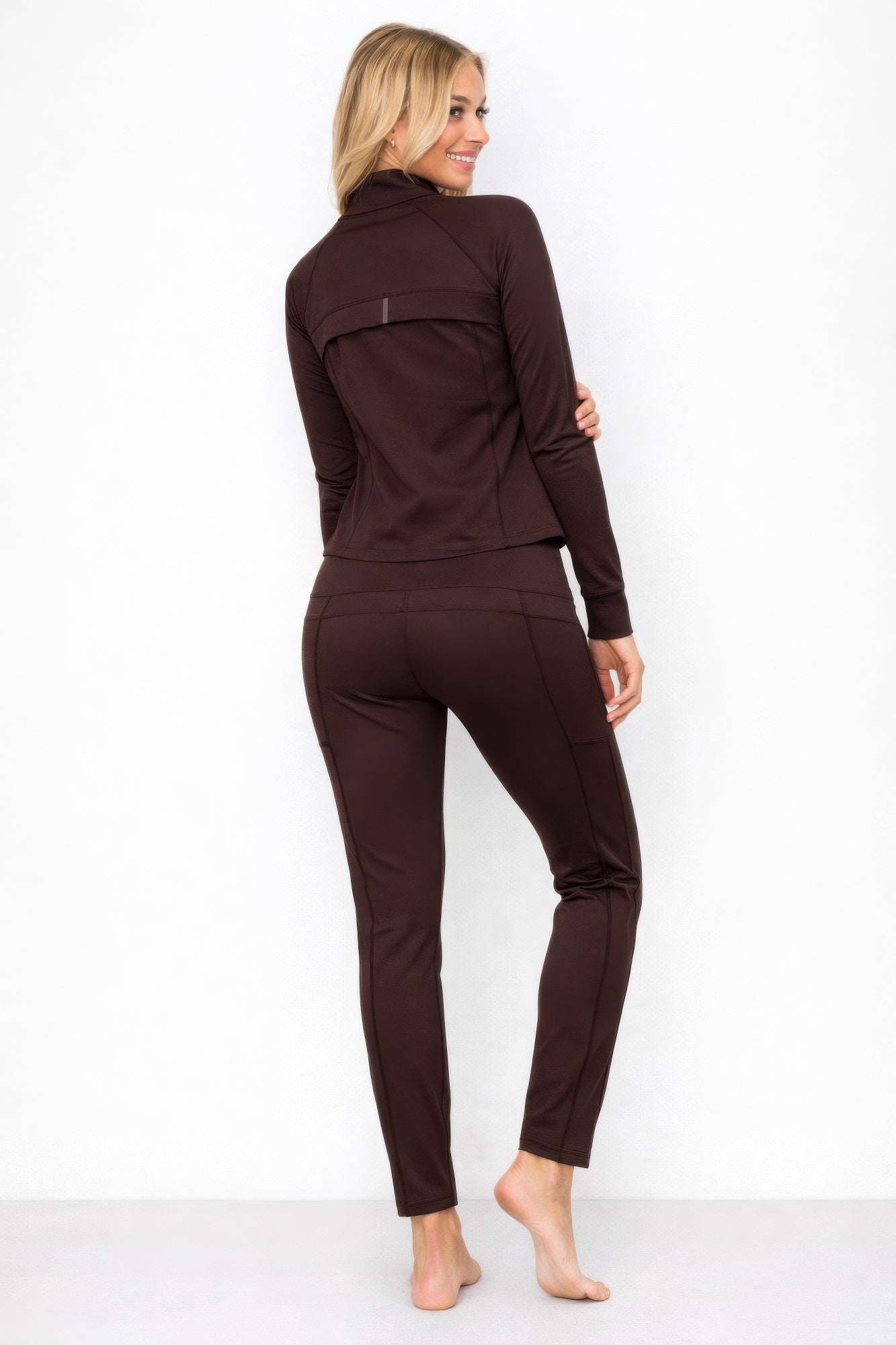 Athletic Workout Lounge Zip Up Jacket And Pant Set — Brown