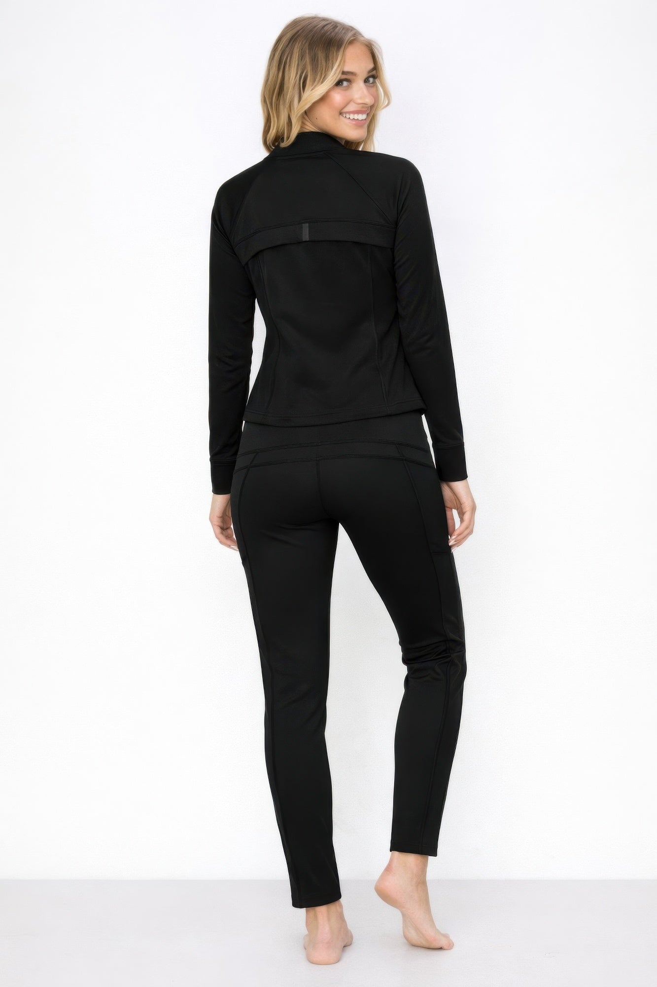 Athletic Workout Lounge Zip Up Jacket And Pant Set — Black