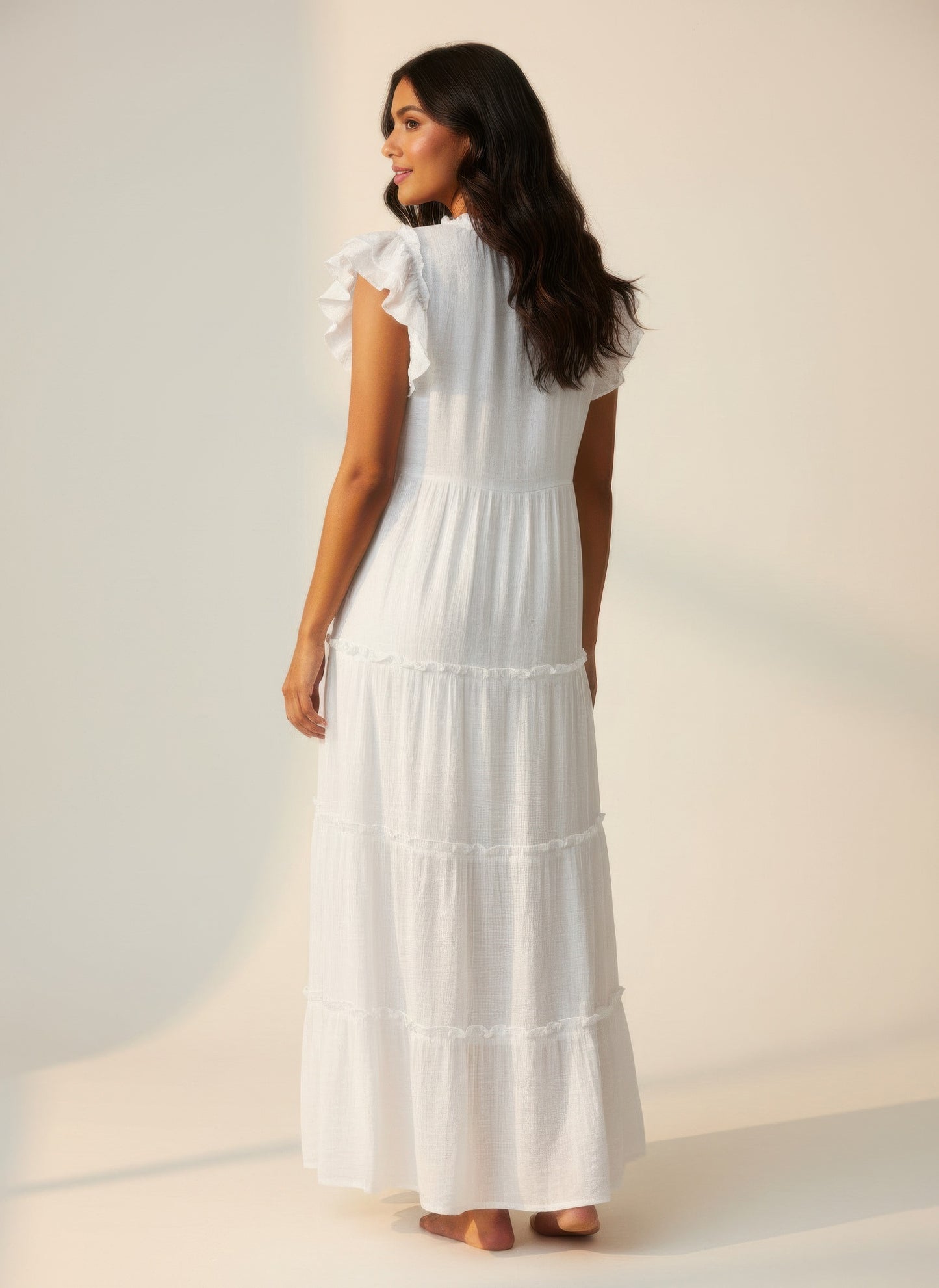 Mlle Gabrielle Solid Cap Sleeve Dress — White