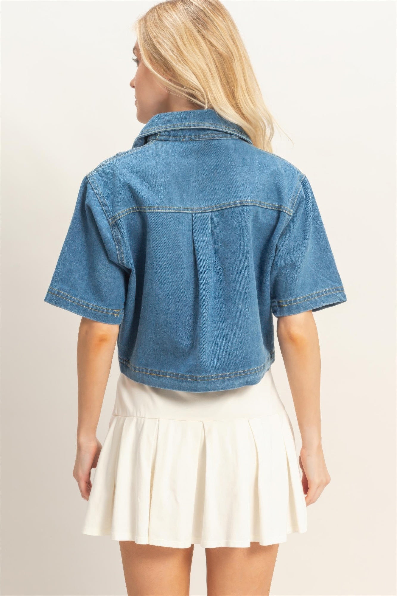 Denim V-neck Cropped Top