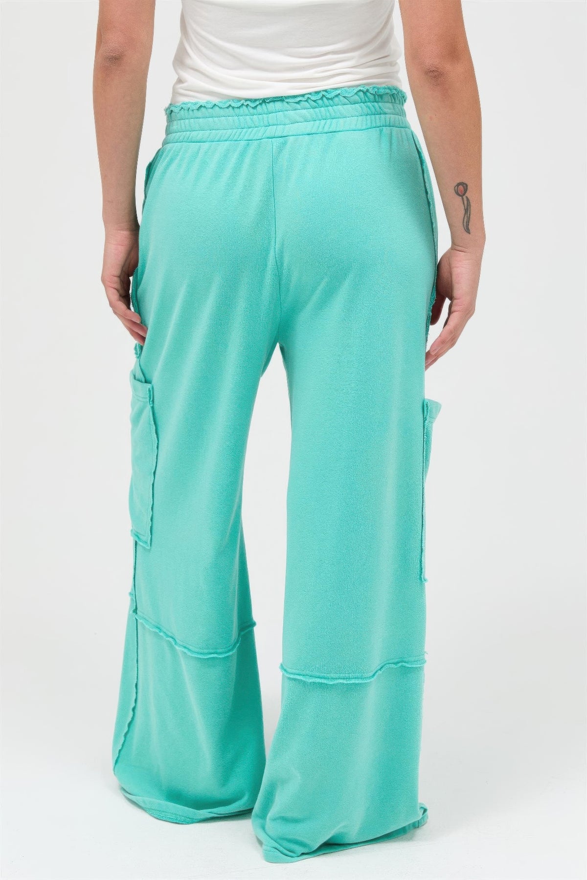 Mineral Wash Wide Leg Cargo Pants — Turquoise