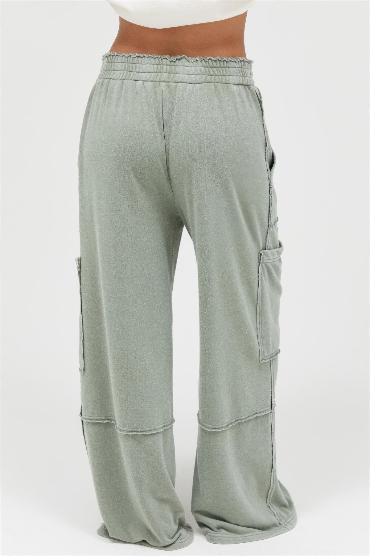 Mineral Wash Wide Leg Cargo Pants — Sage green