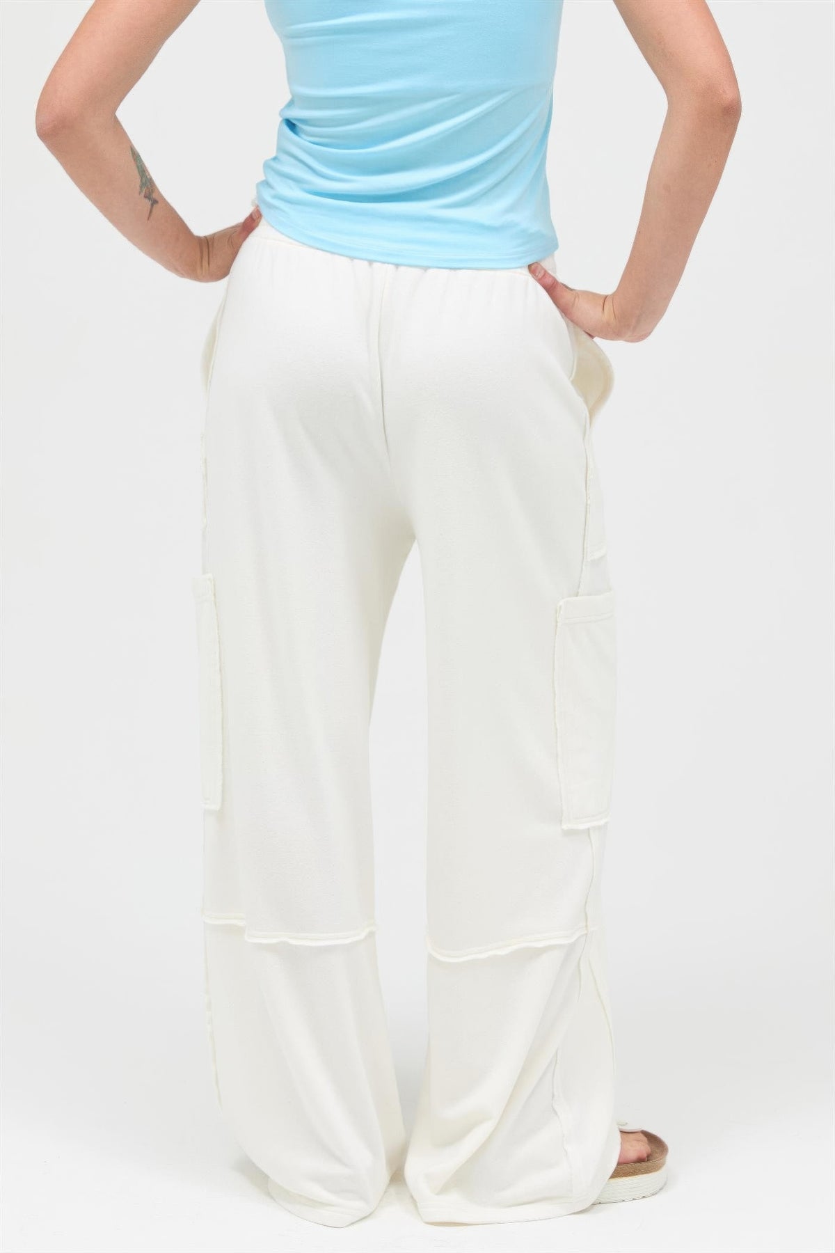 Mineral Wash Wide Leg Cargo Pants — Cream