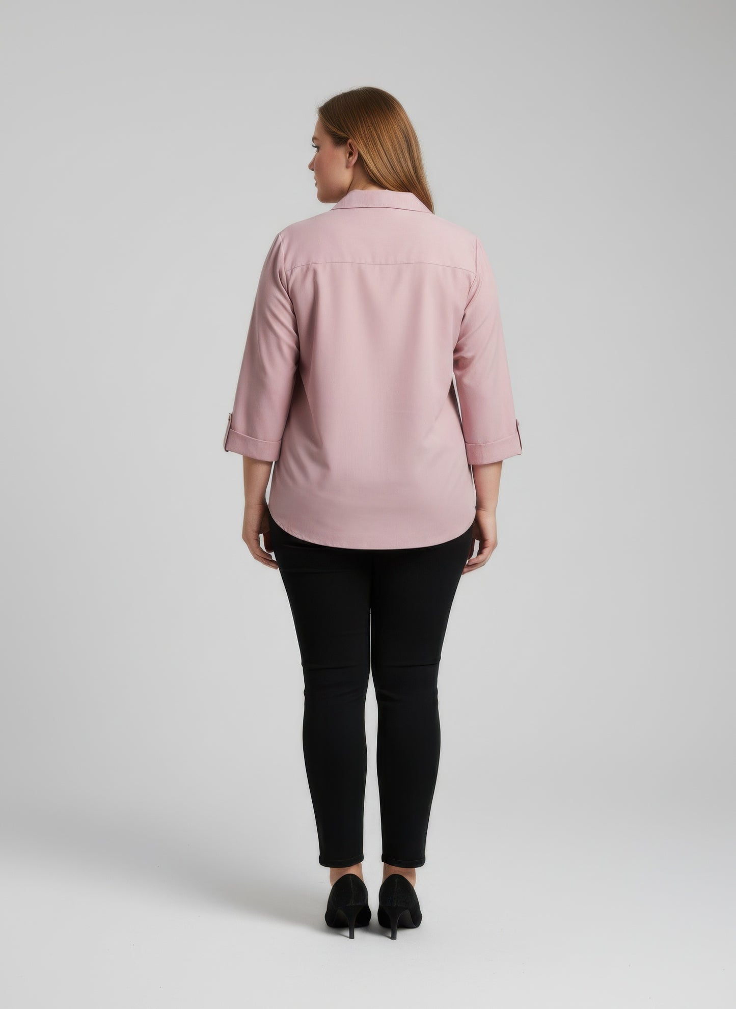 Blush Utility Button Front Roll Sleeve Blouse