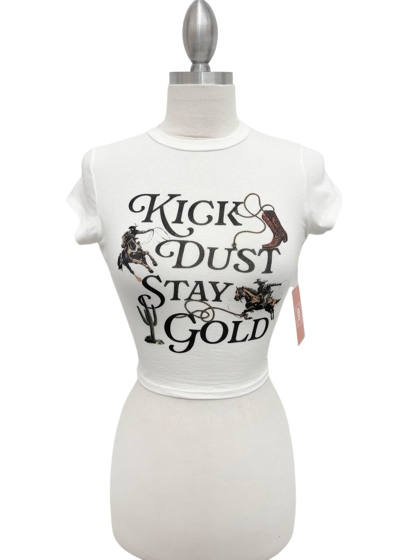 Kick Dust Stay Gold Western Graphic Crop Tee