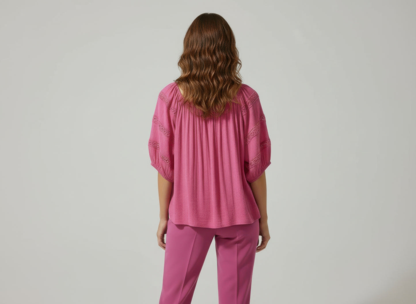 Unique Spectrum Solid Short Sleeve Blouse — Pink
