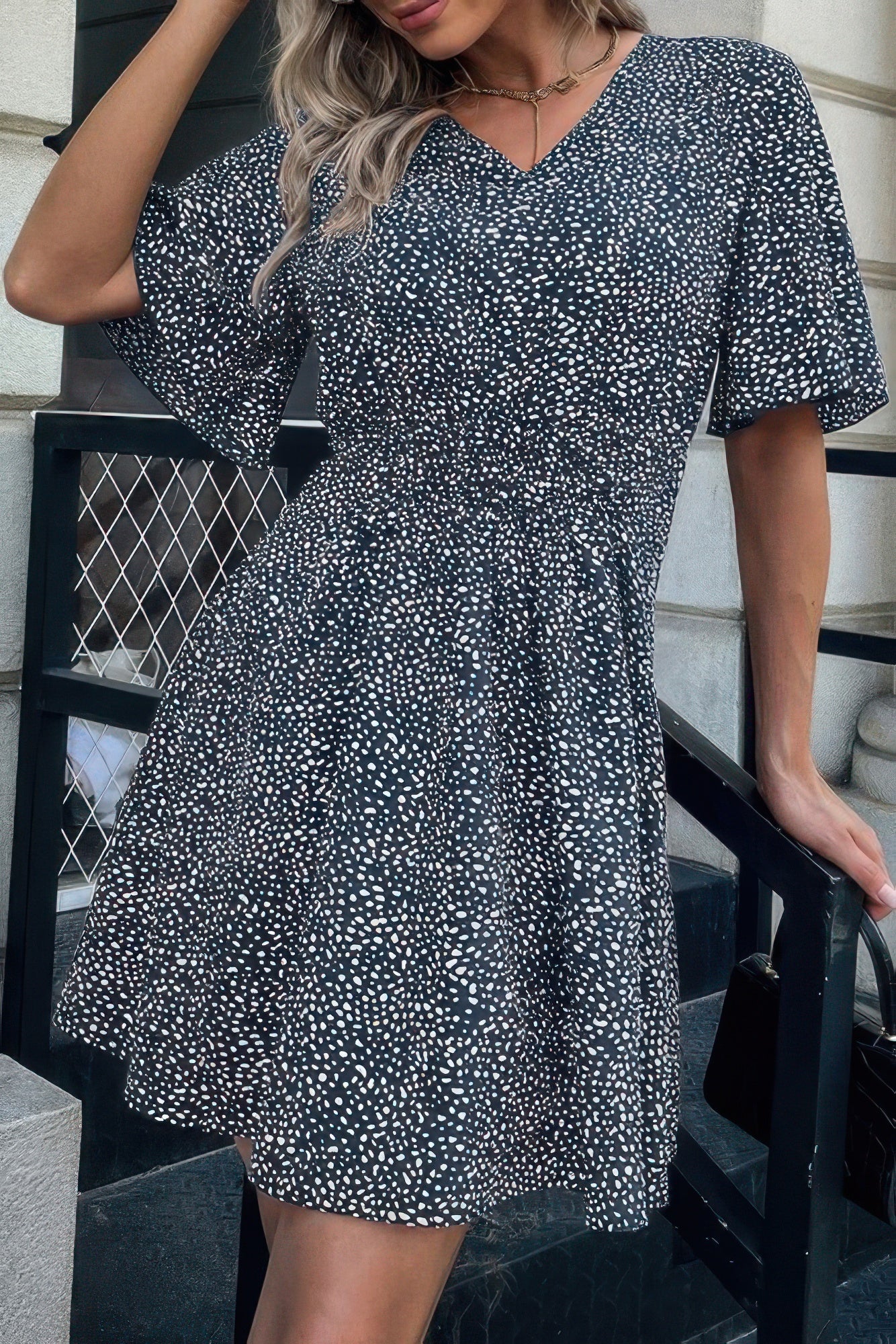 V Neck Leopard Print Ruffled Mini Dress