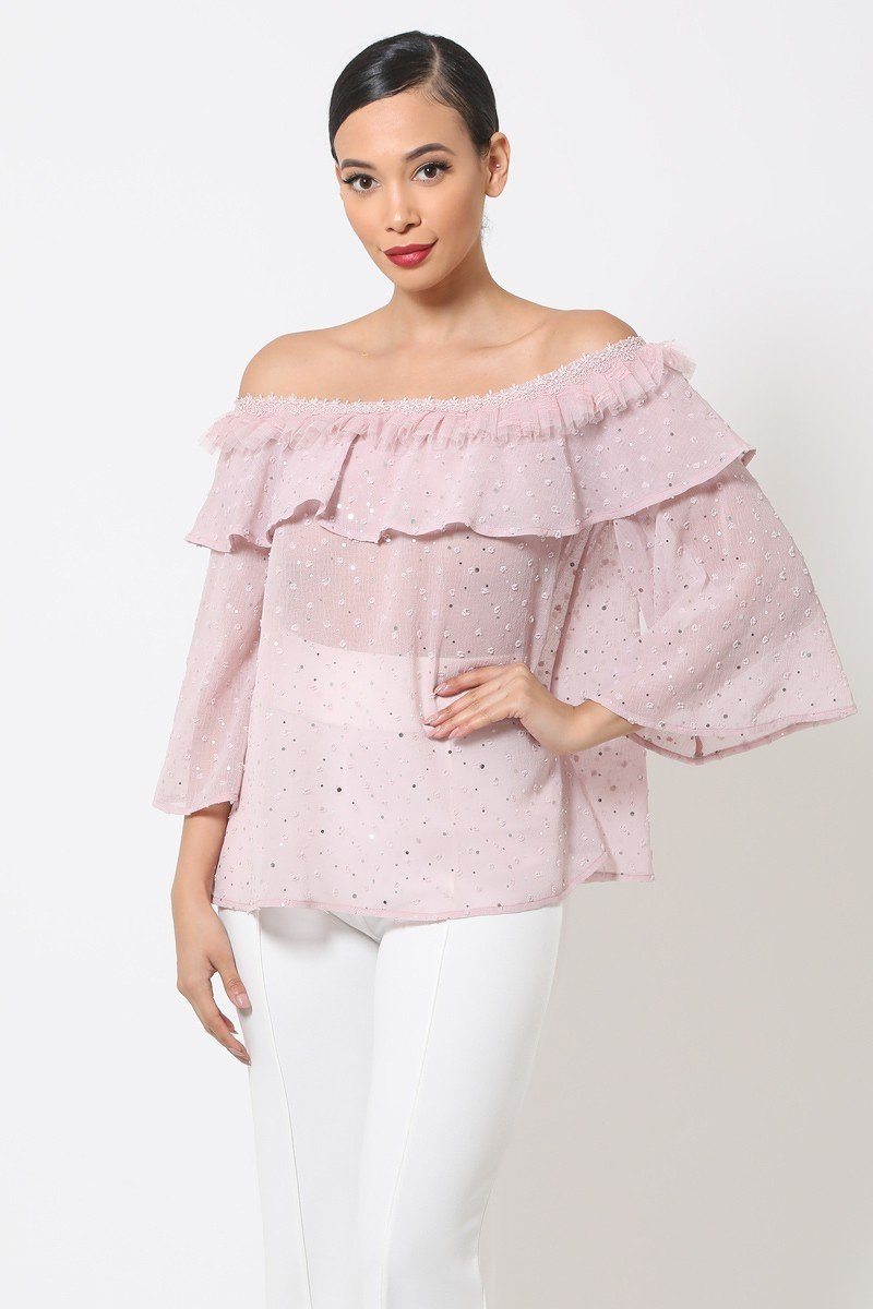 Polka Dot Sheer Off Shoulder Top — Style 1