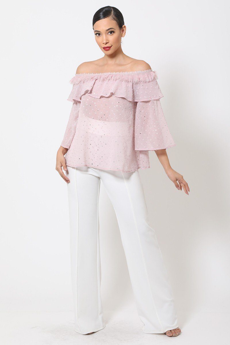 Polka Dot Sheer Off Shoulder Top — Style 1