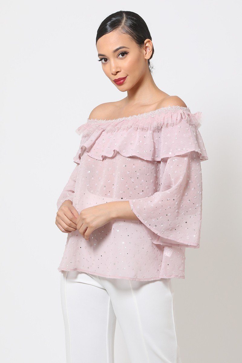 Polka Dot Sheer Off Shoulder Top — Style 1