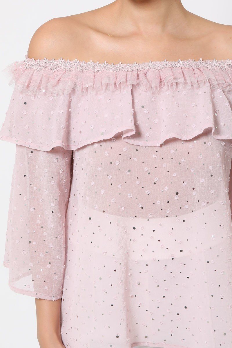 Polka Dot Sheer Off Shoulder Top — Style 1