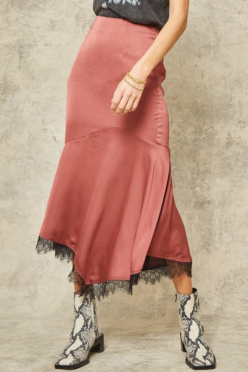 A Solid Woven Midi Skirt — Rose