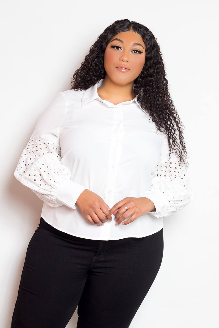 Blouse With Punched Sleeves — White