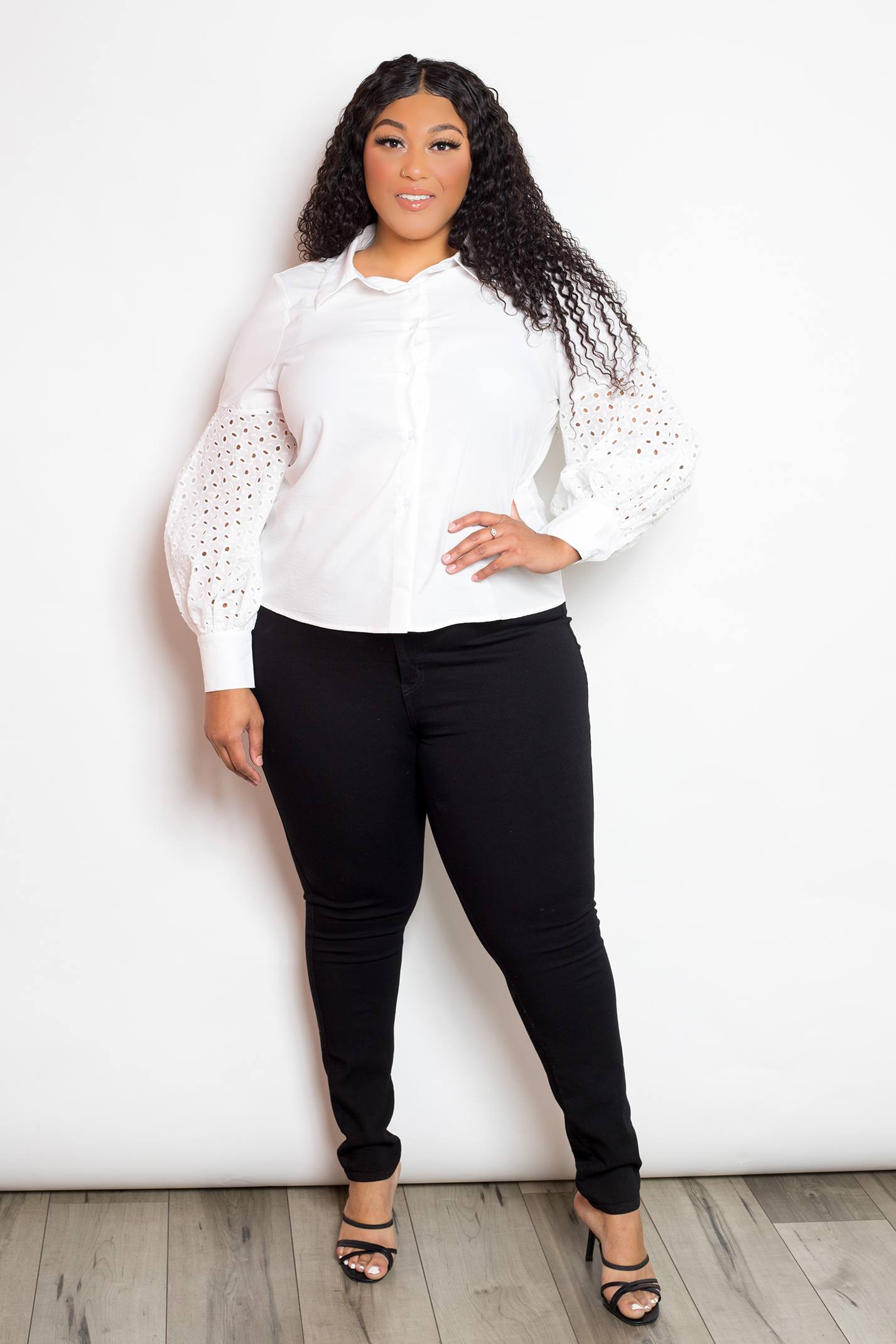 Blouse With Punched Sleeves — White