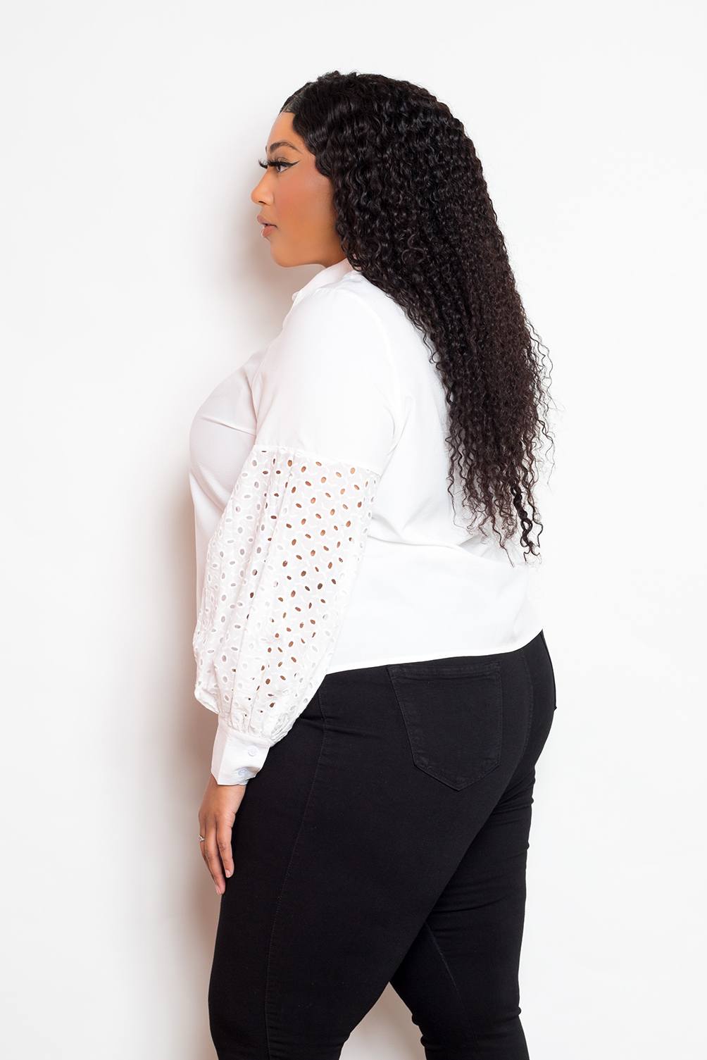 Blouse With Punched Sleeves — White