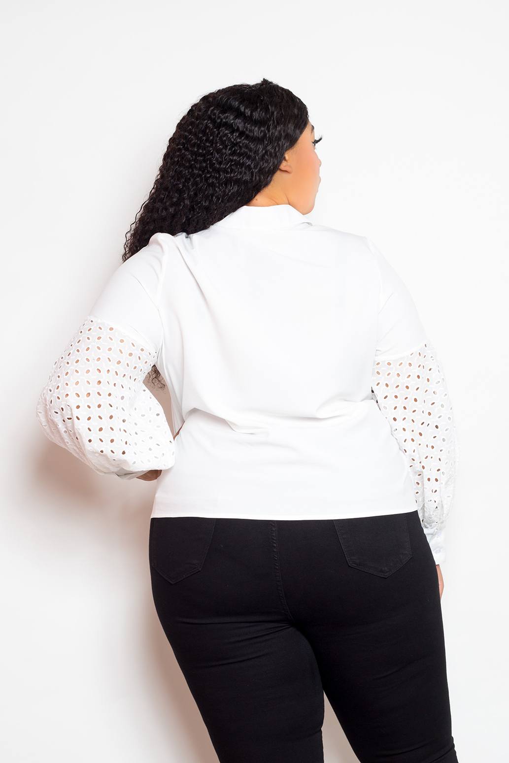 Blouse With Punched Sleeves — White