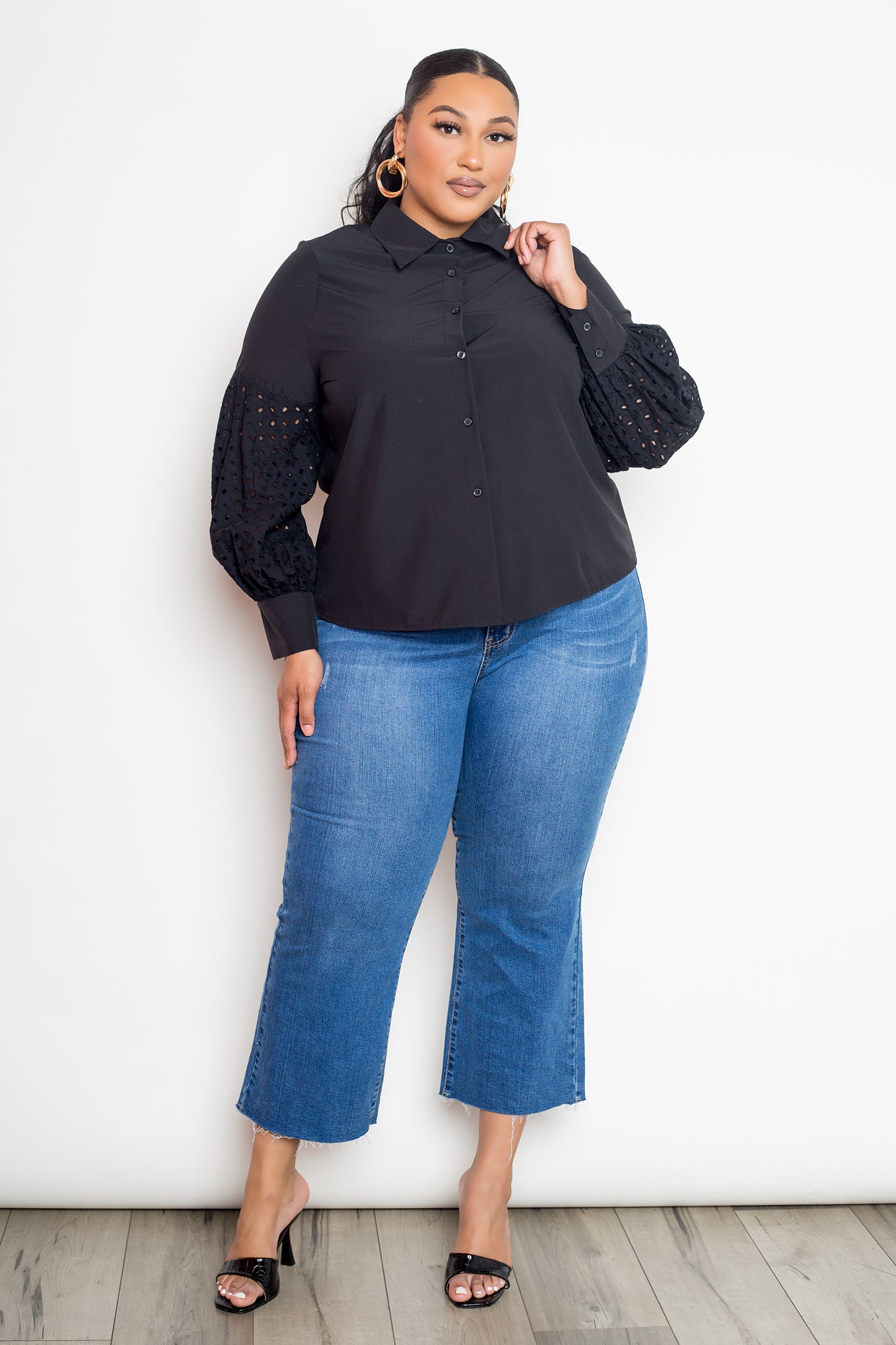 Blouse With Punched Sleeves — Black