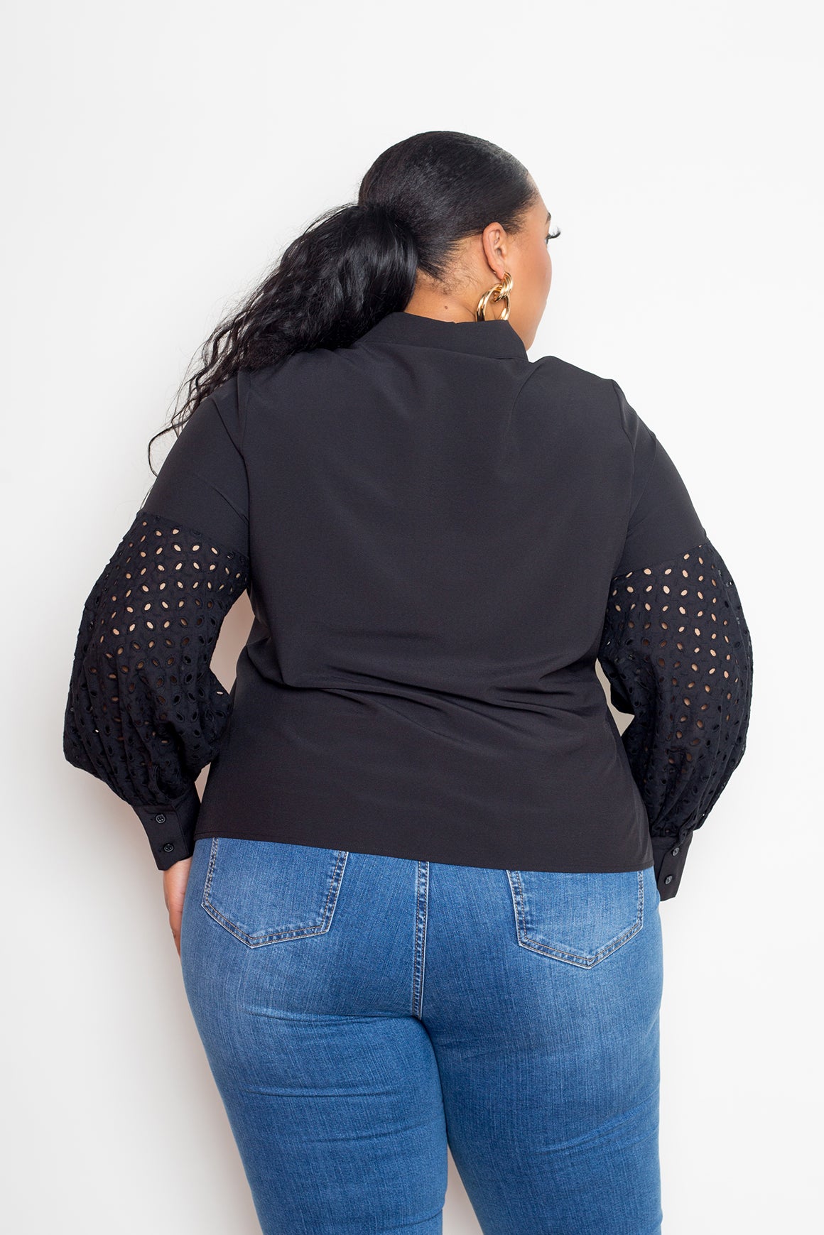 Blouse With Punched Sleeves — Black