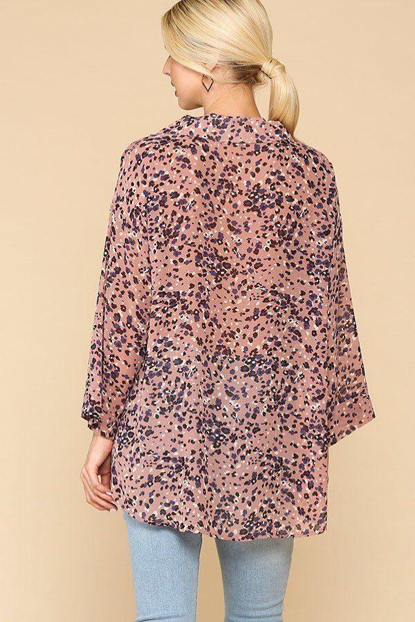 Animal Print Button Down Lapel Collar Shirt With Chest Pocket — Light Rose Mix