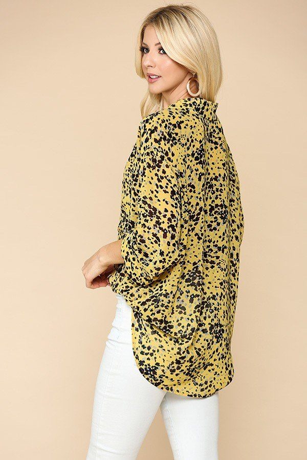 Animal Print Button Down Lapel Collar Shirt With Chest Pocket — Golden Mix