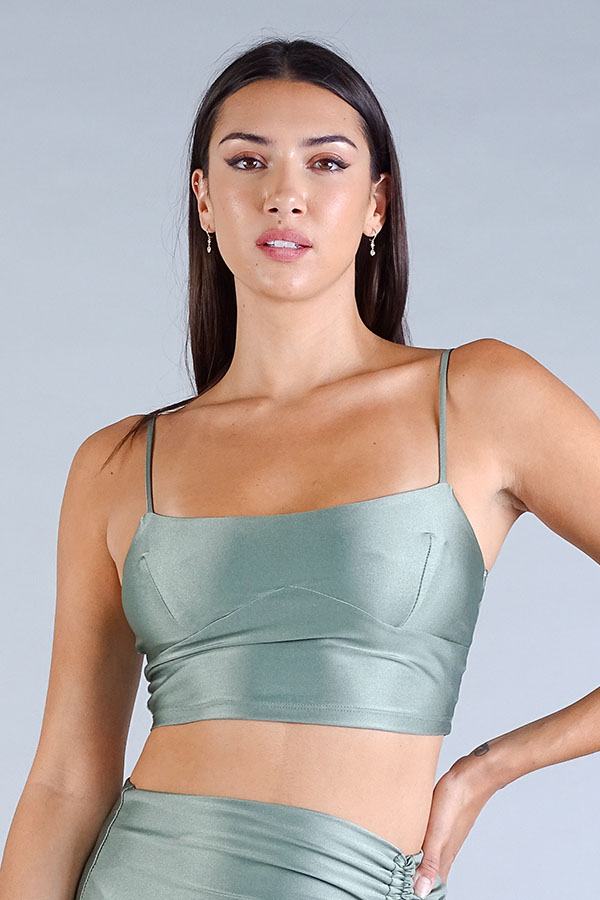 Sexy Spaghetti Strap Darted Under Bust Crop Top — Sage
